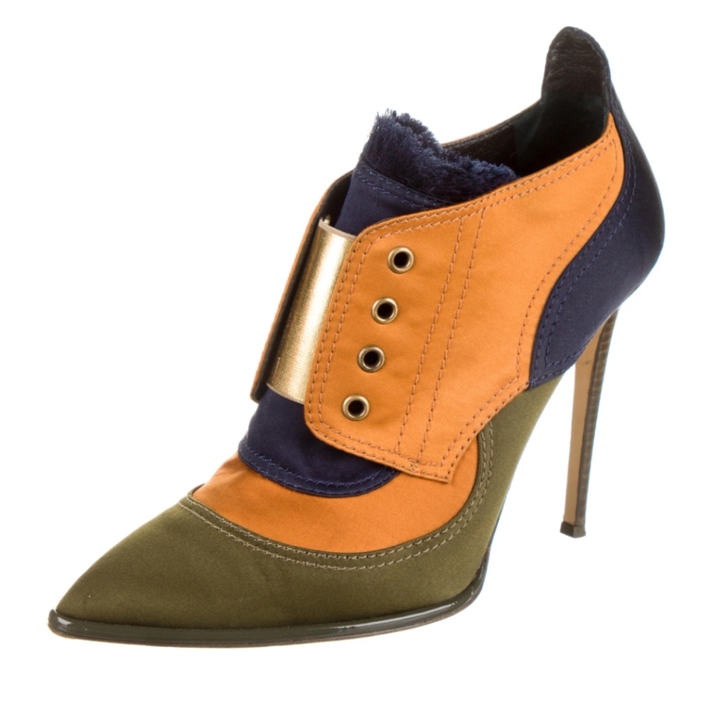 Jimmy Choo Shoes Heels Mitzu 110 Satin Color Block Stiletto Ankle Booties